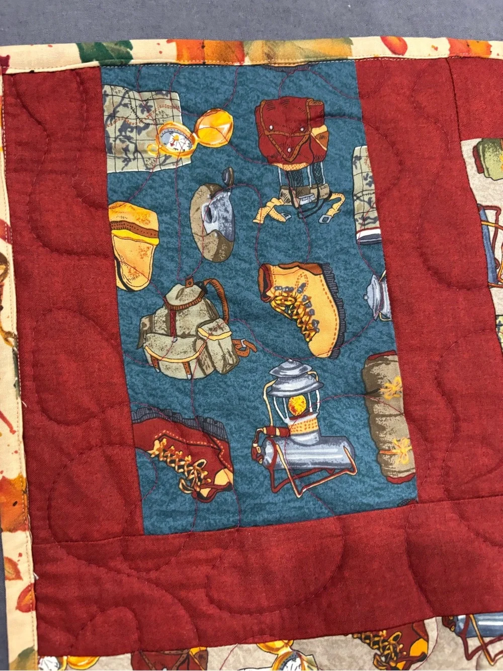 Handmade Baby Toddler Boy Camping Theme Print Quilt Grandpa Core